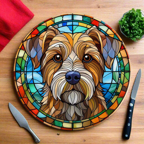 Border Terrier Circular Glass Suncatcher Worktop Saver